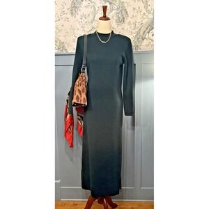 Vintage Talbots Sweater Dress Small Merino Wool Hunter Green Midi Mock Neck 90's